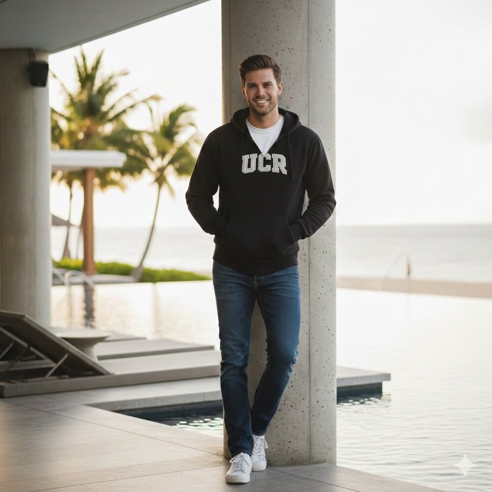 Big Cotton Gear Adult M Hoodie Sweatshirt Cotton UCR College Logo 2-Pocket Black